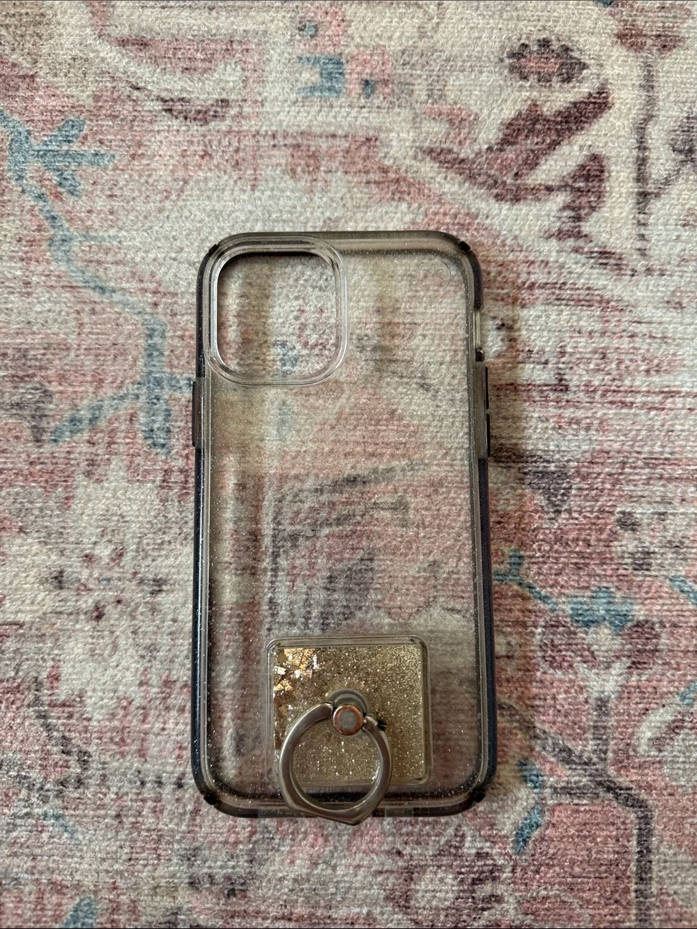 iPhone 12 Pro Clear Glitter Phone Case with Gold Ring Grip
